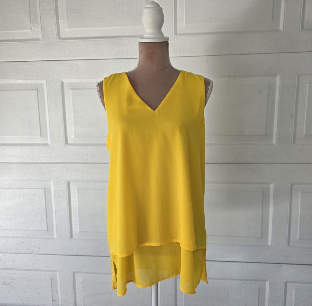 Michael Kors yellow layered chiffon tunic | chic minimalist resort top L - Picture 2 of 10